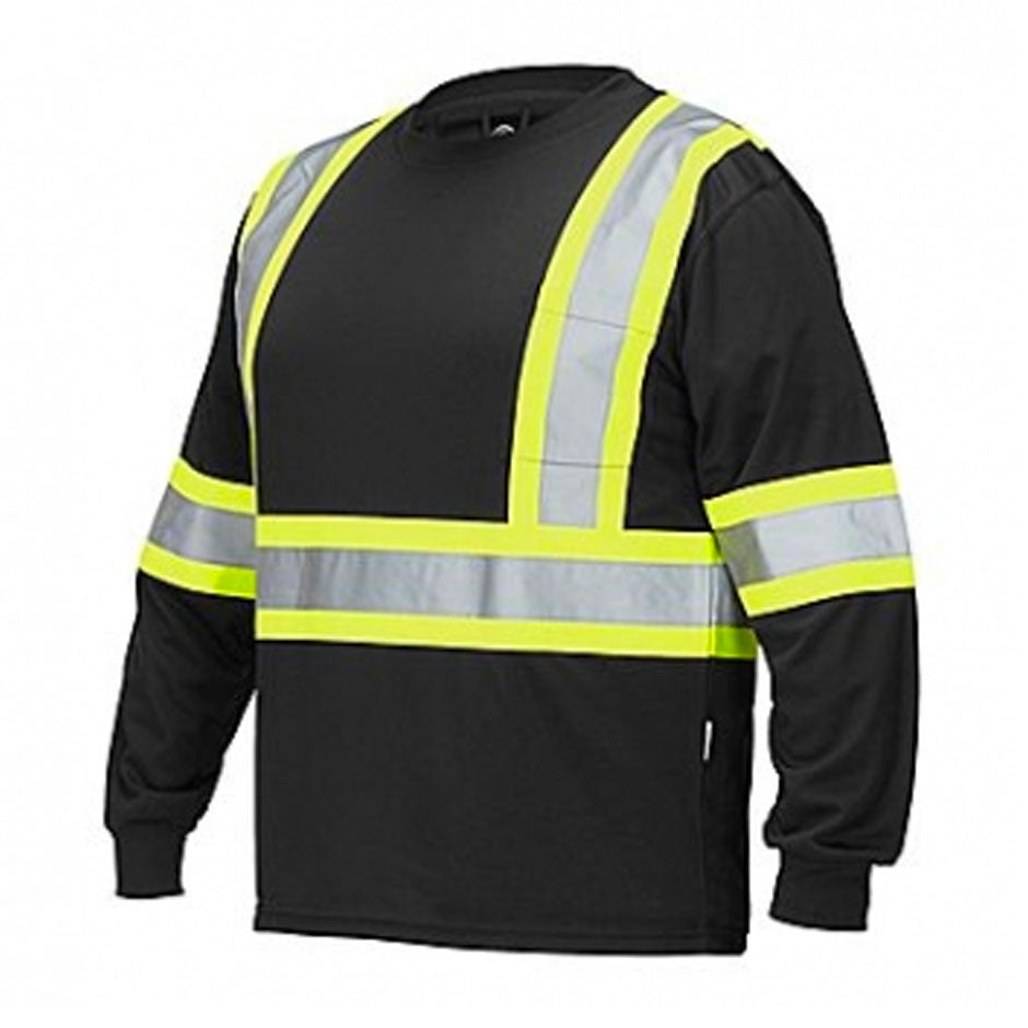 esafetyproducts HiViz Long Sleeve Crew Neck T-Shirt, Black, EA