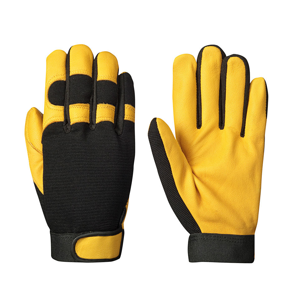 Mechanic's Style Ergonomic Gloves - 1-Piece Palm - Black Spandex Back - Dz
