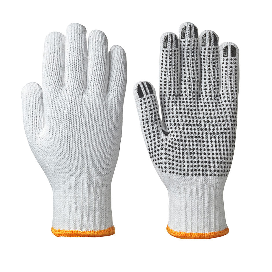 Knitted Cotton/Poly Gloves - PVC Dots on Palm - White - 24 Dozen