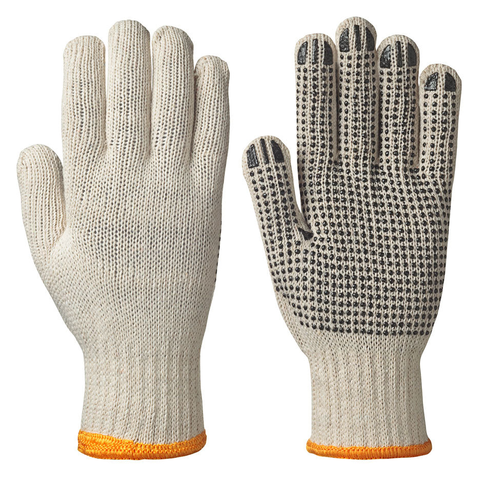Knitted Cotton/Poly Gloves - Dots on Palm - Unbleached - Dz