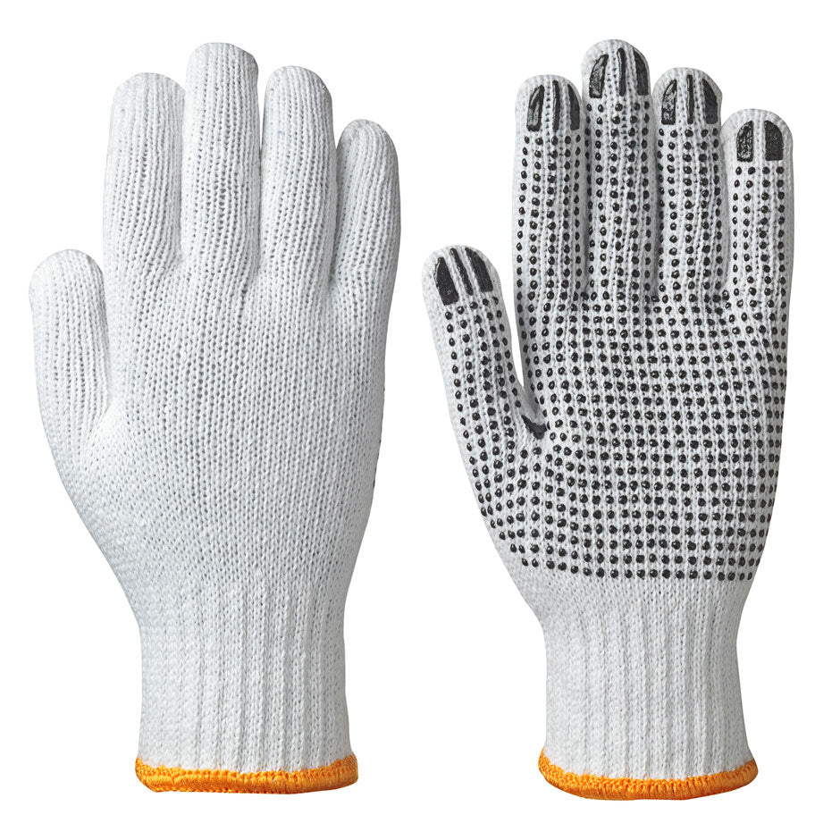 Knitted Cotton/Poly Gloves - Dots on Palm - White - Dz