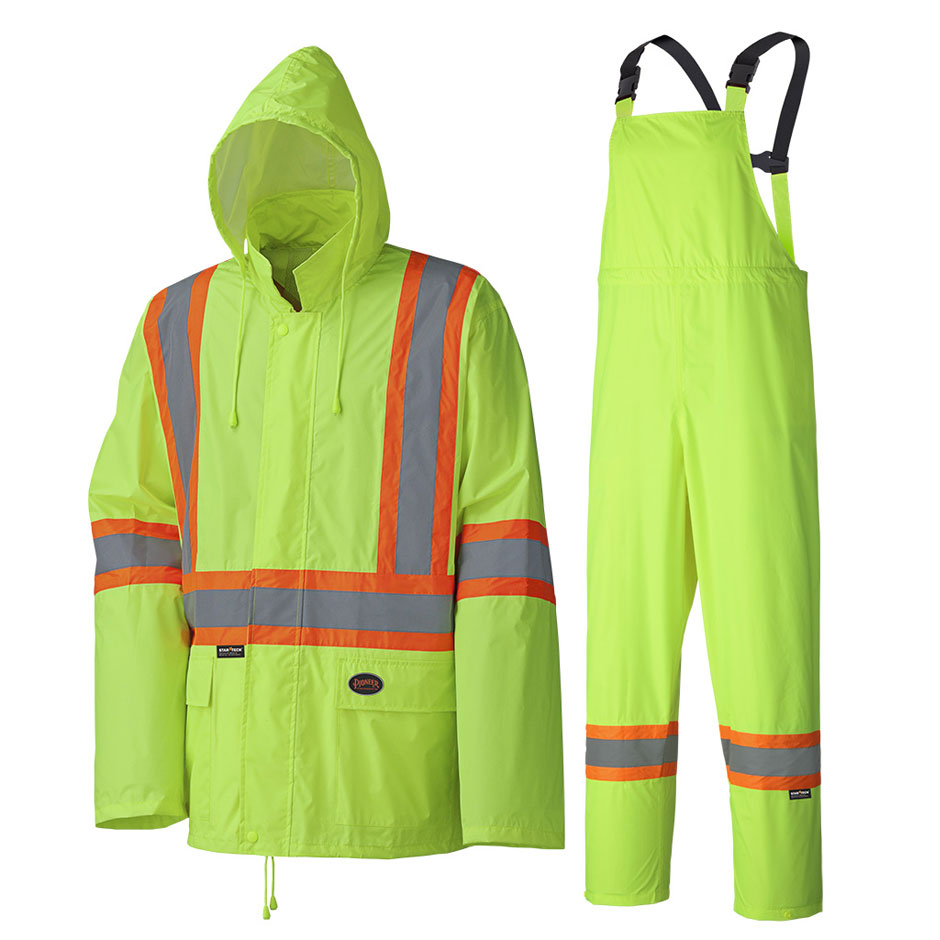 Pioneer 5599 Waterproof Lightweight Safety Rainsuit - Poly/PVC - Hangable Bag - Yellow/Green