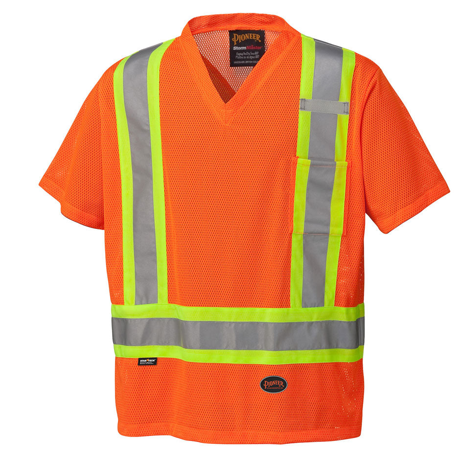 Pioneer 5994 Hi-Viz Safety T-Shirt - Poly Mesh - Chest Pocket - Hi-Viz Orange