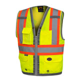 Pioneer 6673 Hi-Viz Mesh Back Zip Front Surveyor’s Safety Vest - 300D Oxford Poly - Hi-Viz Yellow/Green