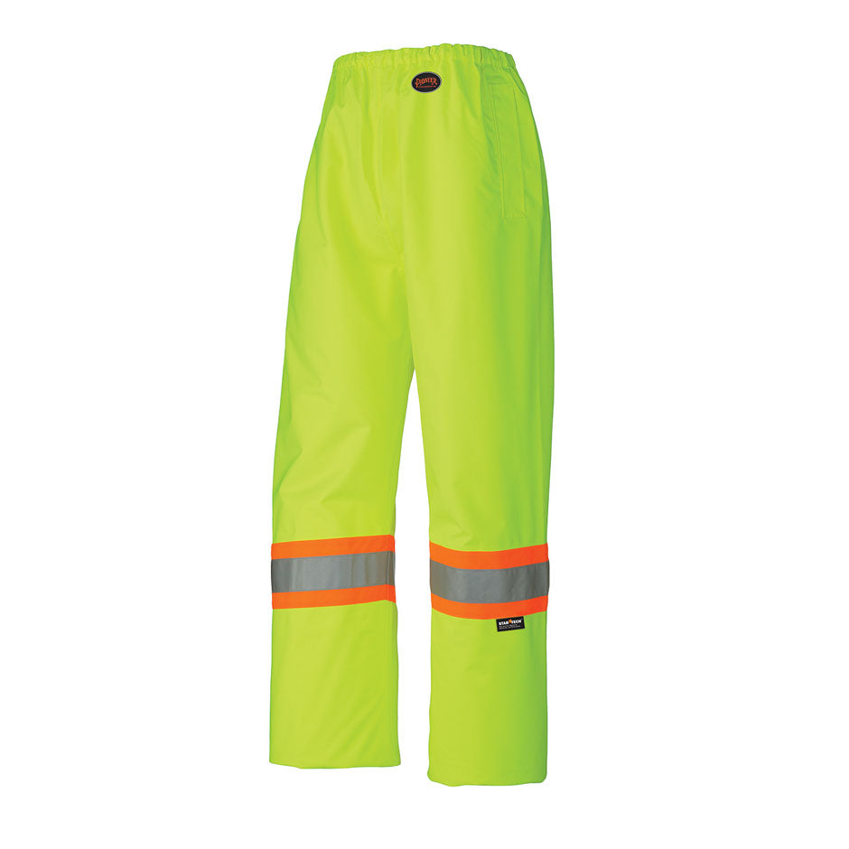Pioneer 5586 Hi-Viz Waterproof Safety Pants - 450D Oxford Poly with PU Backing - Hi-Viz Yellow/Green