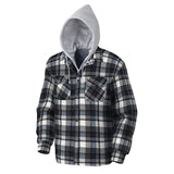 Quilted Hooded Polar Fleece Work Shirt - Blue - Grey - Plaid