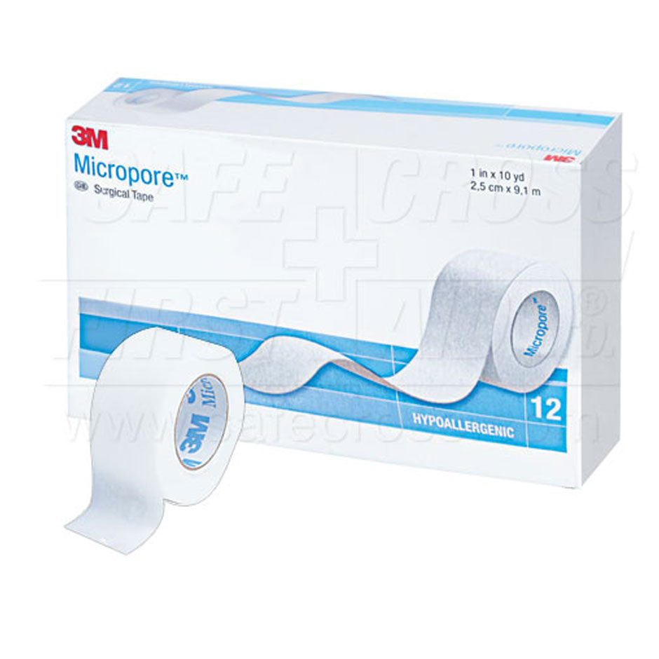3M Micropore Paper Tape, 2.5 cm x 9.1 m (1 x 10 yds), 12/Pack