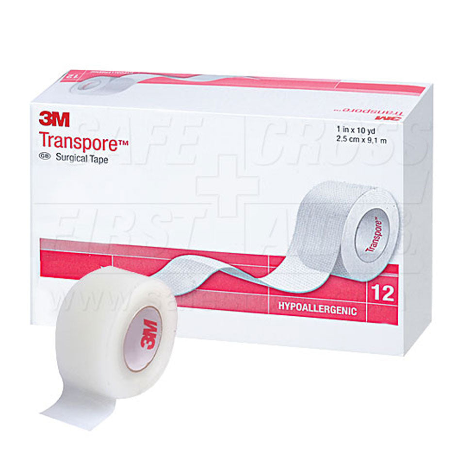 3M Transpore Plastic Tape - 2.5 cm x 9.1 m (1 x 10 yds), 12/Pack