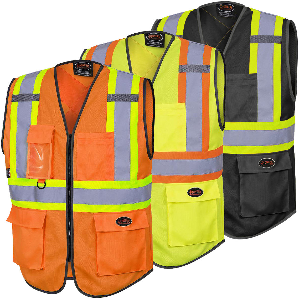 Pioneer 6958 Hi-Viz Orange Solid Tricoat Safety Vest with Zipper Closure
