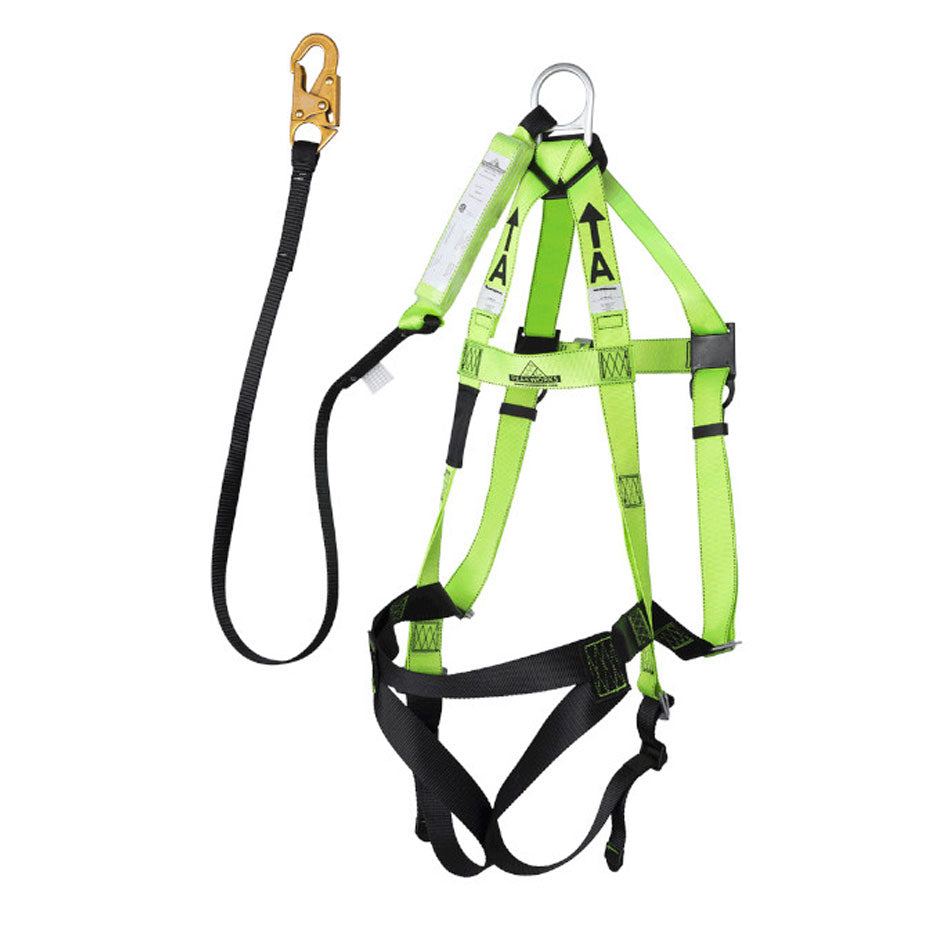 V8252436 Peakworks Full Body Harness & 6' Shock Pack Lanyard with 3/4" snap hook Class A