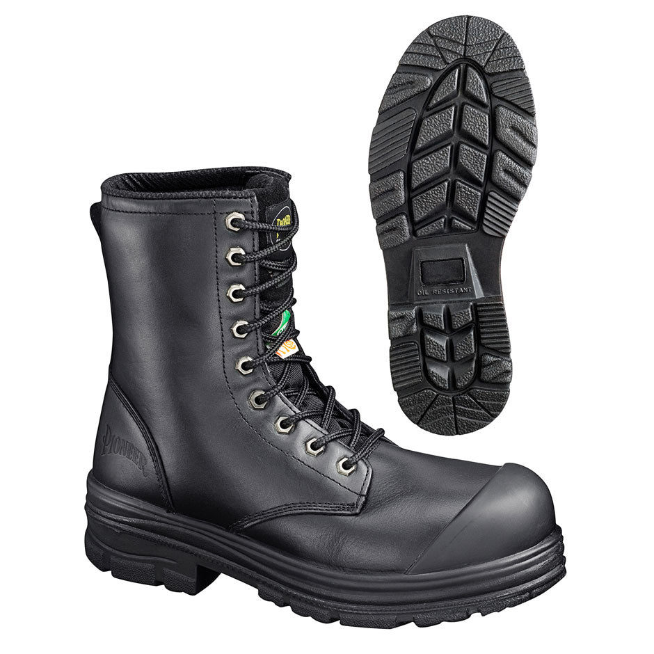 Pioneer V4610370 Steel Toe/Plate Leather 8" Work Boots, Black