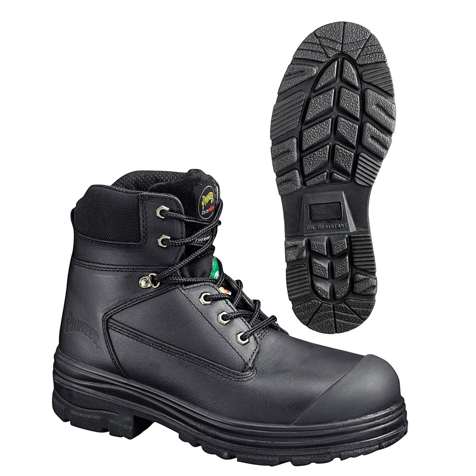Pioneer V4610170 Steel Toe/Plate Leather 6" Work Boot, Black