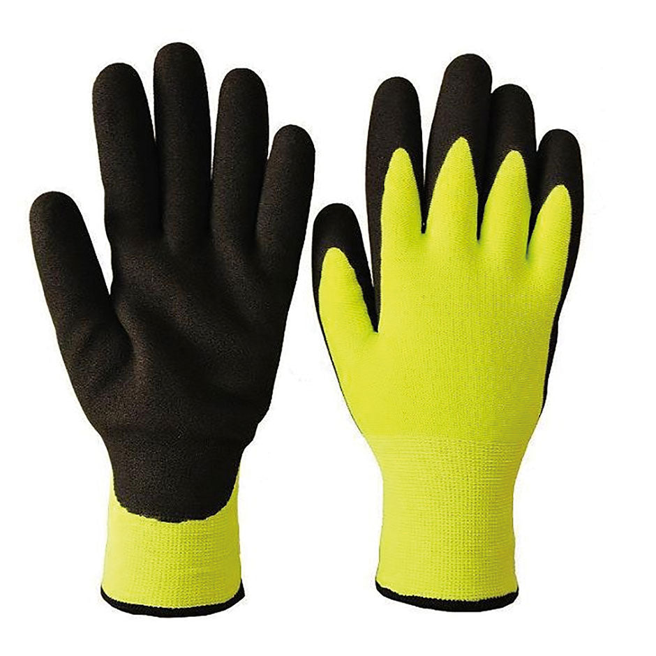 Seamless Knit Double Nitrile Winter Grip Gloves - Hi-Viz Yellow/Green - Dz