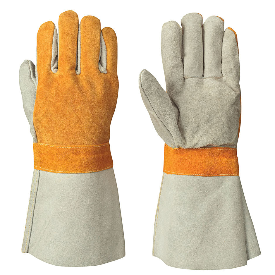 FR Welder's Cowsplit Gloves - Kevlar® Stitching - Grey/Gold - Dz