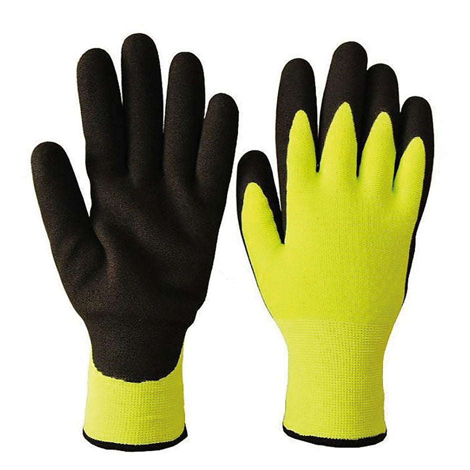Seamless Knit Double Nitrile Winter Grip Gloves - Hi-Viz Yellow/Green - 6 Dozen