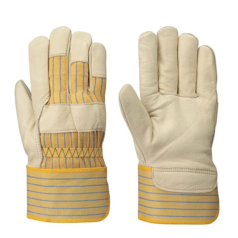 Fitter's Cowgrain Gloves - 1-Piece Palm - Yellow Stripe Back - Dz