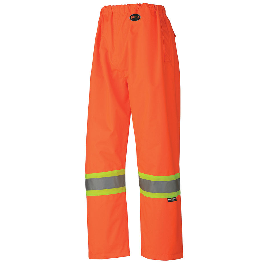 Pioneer 5576 Hi-Viz Waterproof Safety Pants - 450D Oxford Poly with PU Backing - Hi-Viz Orange