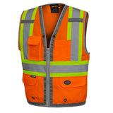 Pioneer 6672 Hi-Viz Mesh Back Zip Front Surveyor’s Safety Vest - 300D Oxford Poly - Hi-Viz Orange