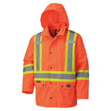 Pioneer 5575A Hi-Viz Waterproof Safety Jacket - 450D Oxford Poly with PU Backing - Detachable Hood - Hi-Viz Orange