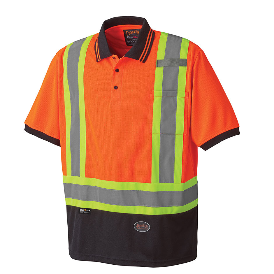 Pioneer 6986 Hi-Viz Safety Short-Sleeved Polo Shirt - Birdseye Poly - Hi-Viz Orange