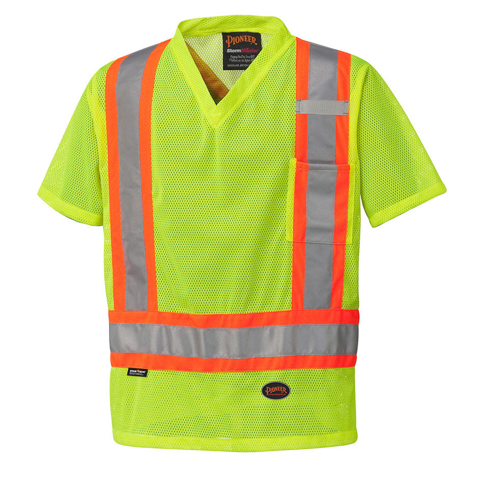 Pioneer 5997 Hi-Viz Safety T-Shirt - Poly Mesh - Chest Pocket - Hi-Viz Yellow/Green