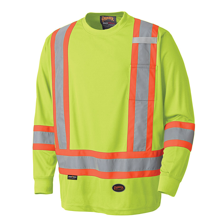 Pioneer 6996 Hi-Viz Safety Long-Sleeved Shirt - Birdseye Poly - Hi-Viz Yellow/Green