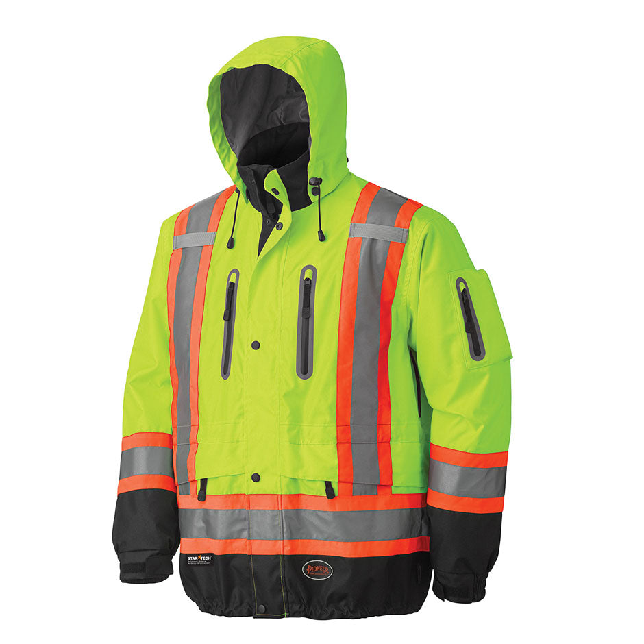 Pioneer 5201 Hi-Viz Waterproof/Breathable Premium Safety Jacket - 300D Oxford Poly - Hi-Viz Yellow/Green