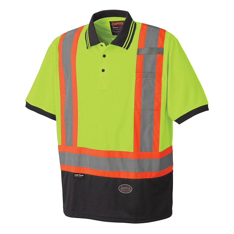 Pioneer 6987 Hi-Viz Safety Short-Sleeved Polo Shirt - Birdseye Poly - Hi-Viz Yellow/Green
