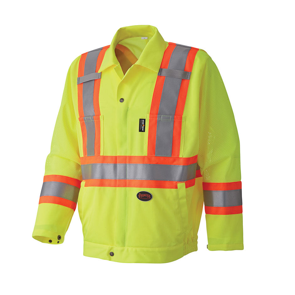 Pioneer 5999J Hi-Viz Traffic Safety Jacket - Poly Knit - Mesh Arm Panels - Hi-Viz Yellow/Green