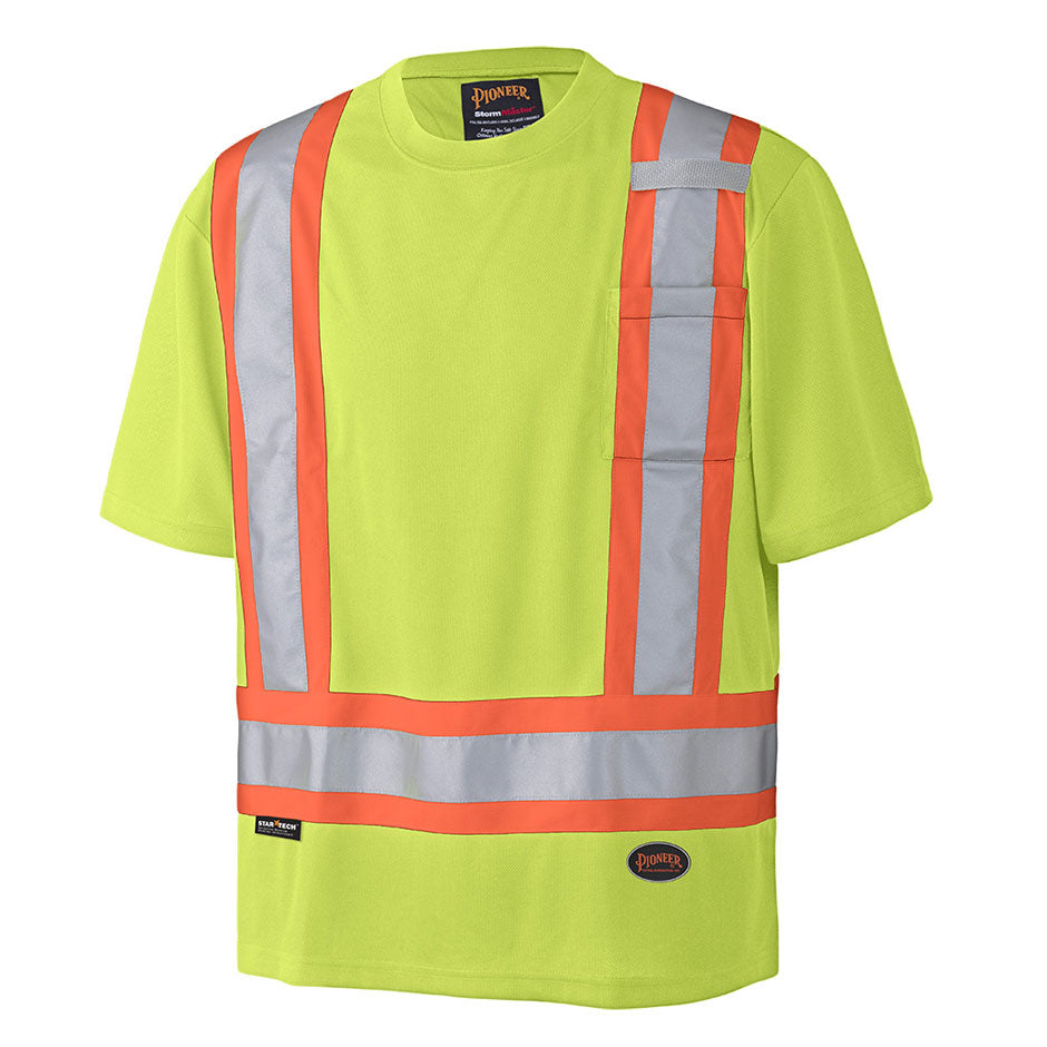 Pioneer 6991 Hi-Viz Safety Crew Neck T-Shirt - Birdseye Poly - Hi-Viz Yellow/Green