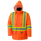Pioneer 5594 Hi-Viz Waterproof Lightweight Mesh-Lined Safety Jacket with Detachable Hood - 150D PU Coated Poly - Hi-Viz Orange