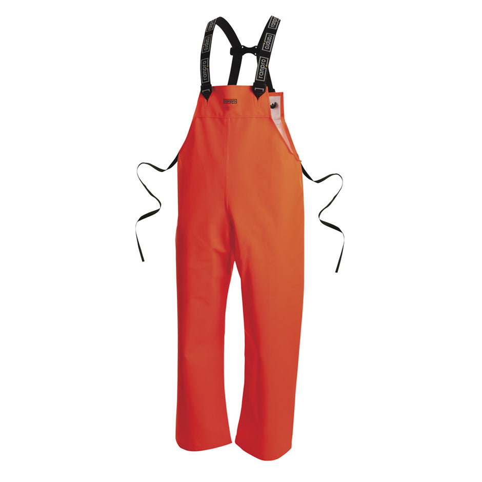 FL Snapper® Waterproof Rain Bib Pants - PVC Coated Poly/Cotton - Fluorescent Orange