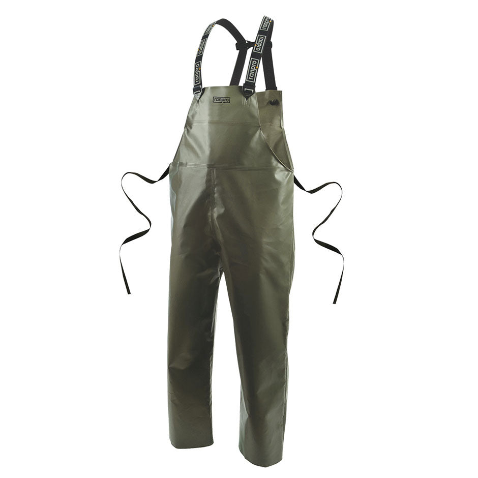 Canadian Waterproof Rain Bib Pants - PVC Coated Poly - Olive Green