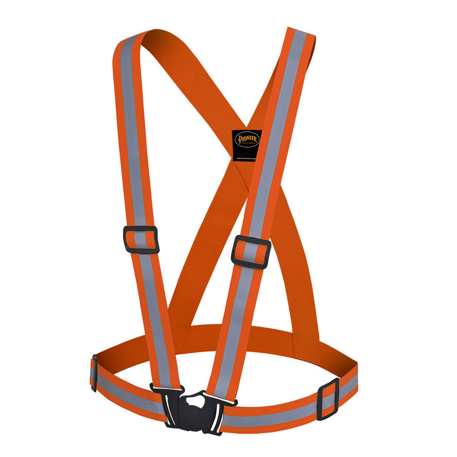 Hi-Viz Adjustable Safety Sash - 1-1/2" Premium Elastic - Hangable Bag - Hi-Viz Orange