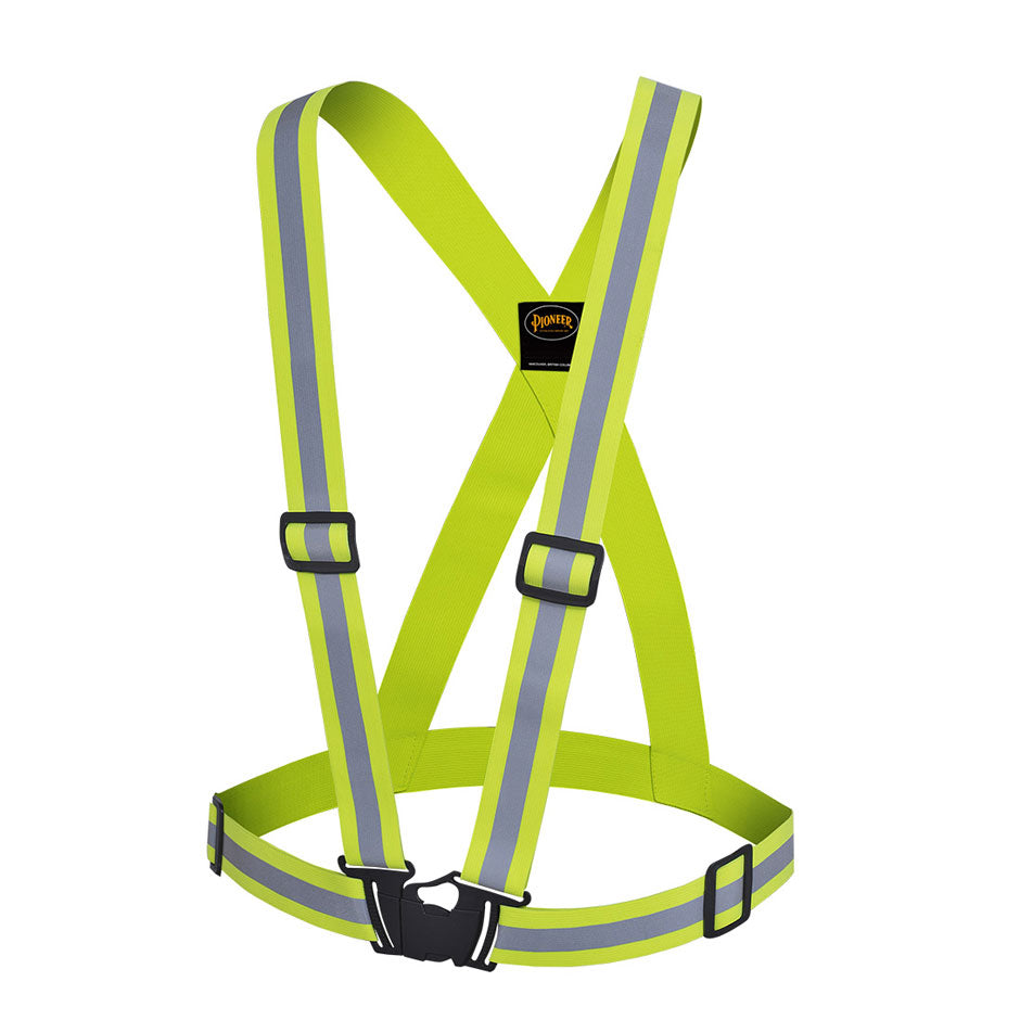 Hi-Viz Adjustable Safety Sash - 1-1/2" Premium Elastic - Hangable Bag - Hi-Viz Yellow/Green