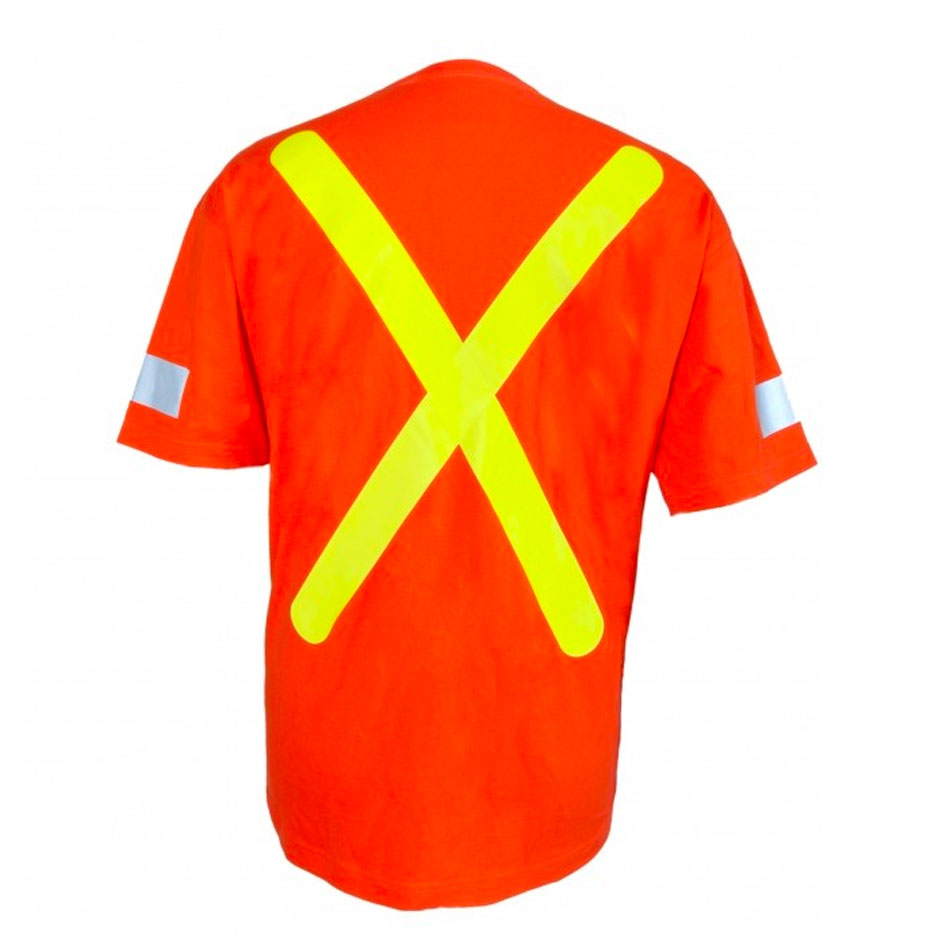Viking 6002O Orange Safety Cotton T-Shirt with sleeve stripes and 50+ UPF Sun Protection, EA