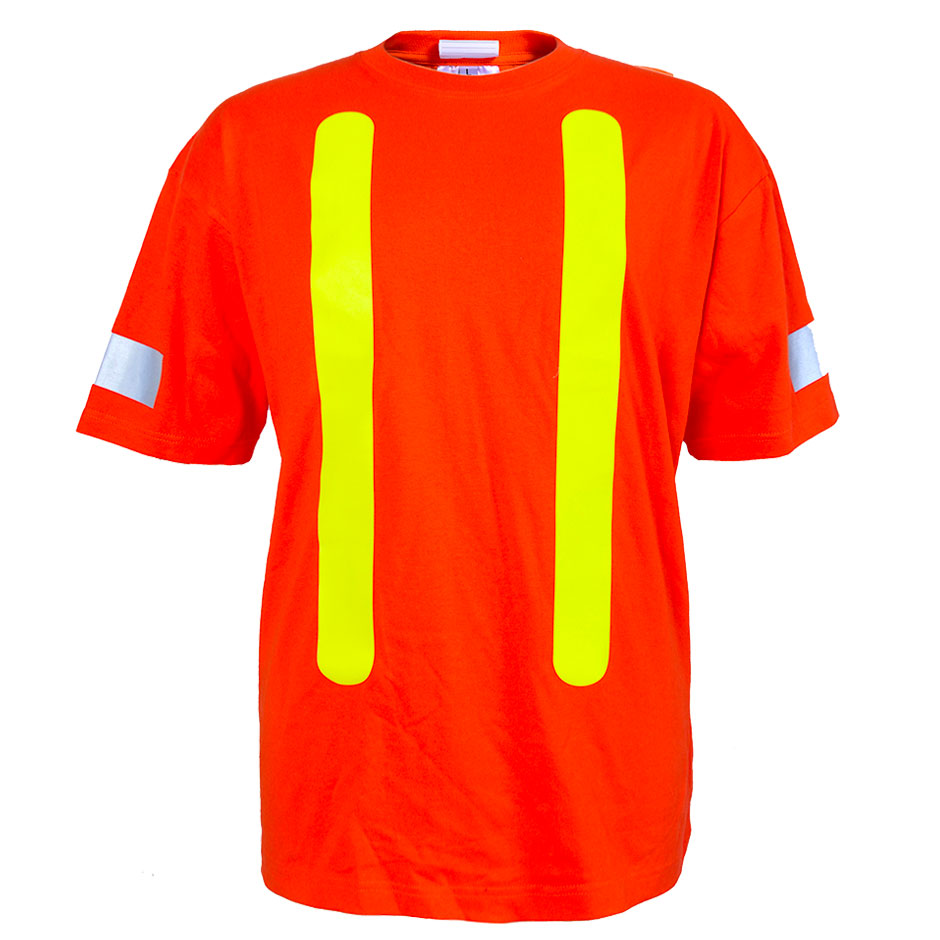Viking 6002O Orange Safety Cotton T-Shirt with sleeve stripes and 50+ UPF Sun Protection, EA